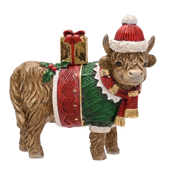 The Christmas Gift Co Standing Highland Cow Christmas Figurine