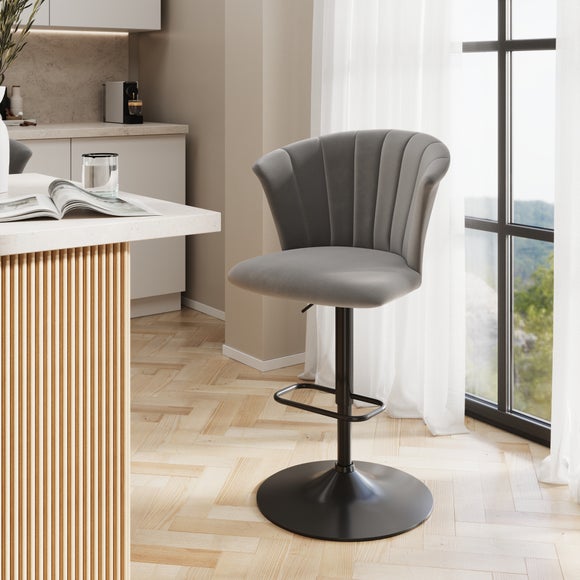 Kendall Bar Stool with Black Legs, Velvet