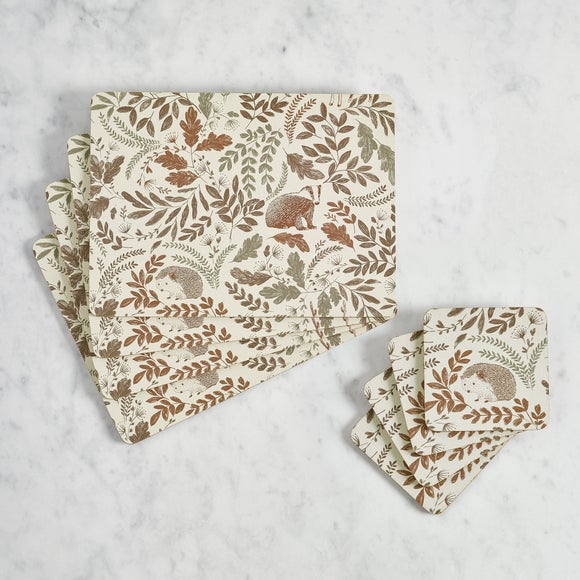 Pack of 8 Woodland Animals Corkback Placemat & Coaster Set