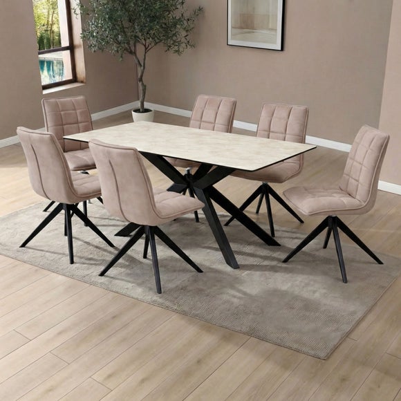 Indus Valley Athena Ceramic Dining Table With 6 Aura Chairs