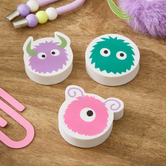 Waters and Noble Monsters Pack of 3 Erasers