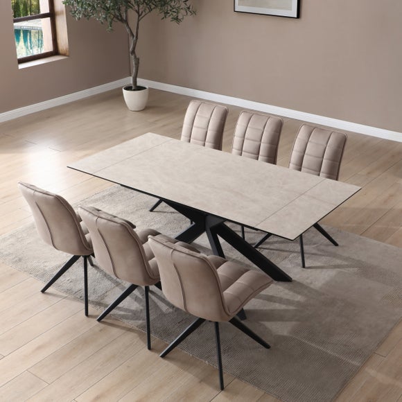 Click to view product details and reviews for Indus Valley Athena Ceramic Extending Dining Table With 6 Aura Chairs.
