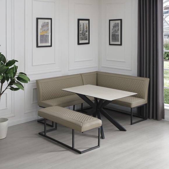 Click to view product details and reviews for Indus Valley Athena Dining Table With An Athena Faux Leather Corner Bench.