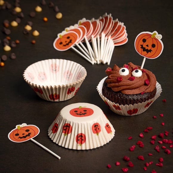 Pack of 24 Pumpkin Cupcake Cases and Toppers Set