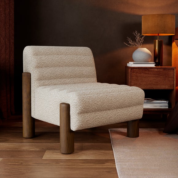 Brunswick Ribbed Tonal Boucle Chunky Wooden Accent Chair