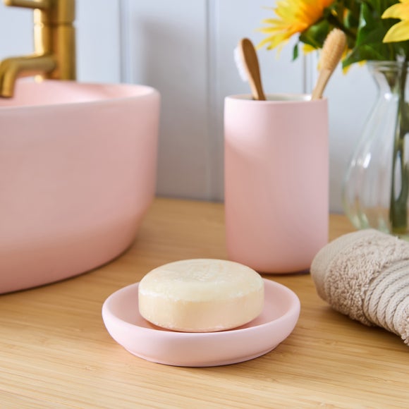 Pink Stoneware Soap Dish