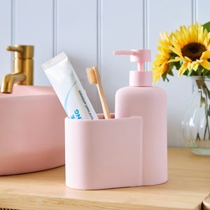 Pink Stoneware Duo Soap Dispenser & Storage