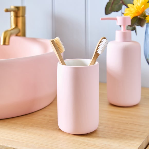View Pink Stoneware Toothbrush Holder View Pink Stoneware Toothbrush Holder