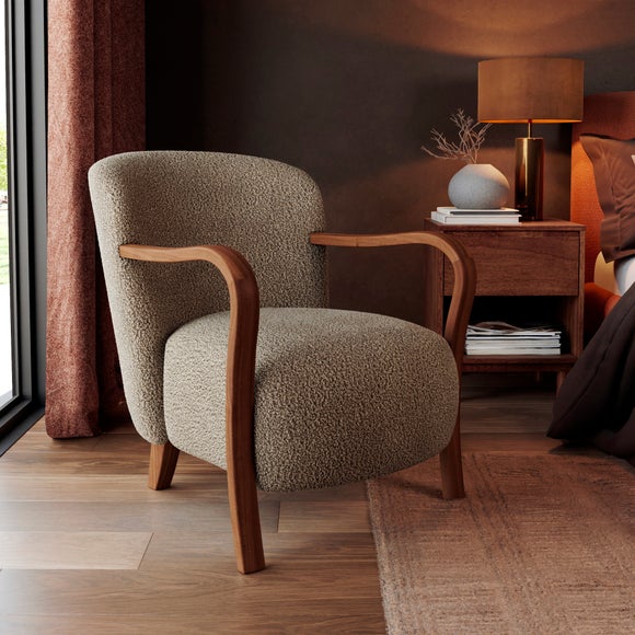 Clara Fluffy Sherpa Wooden Arm Accent Chair