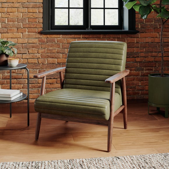 Quinn Faux Leather Wooden Arm Accent Chair