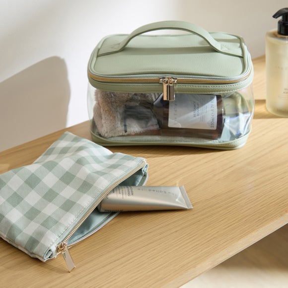 Set of 2 Gingham Travel Vanity Bags