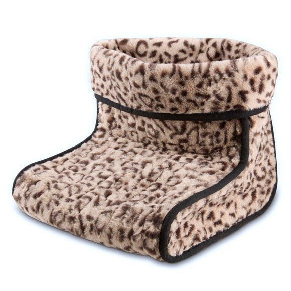 Carmen Heated Faux Fur Leopard Print Foot Warmer