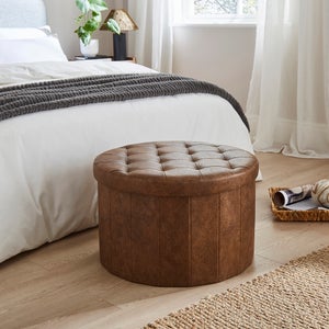 Faux Leather Large Round Ottoman