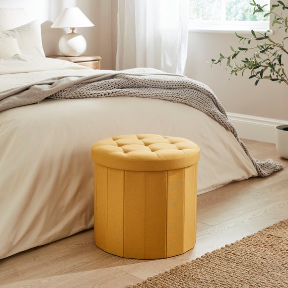 Faux Linen Round Ottoman