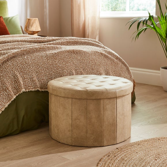 Faux Leather Large Round Ottoman