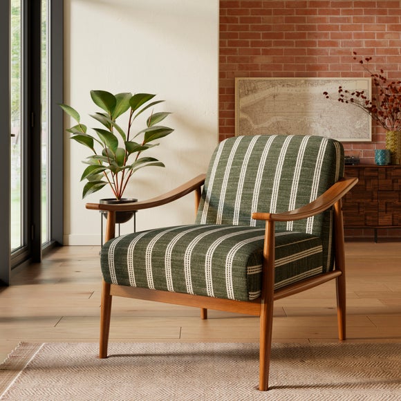 Maxwell Texture Ticking Stripe Wooden Arm Accent Chair