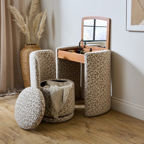 View Frankie Leopard Print Compact Dressing Table Set With Mirror And Stool View Frankie Leopard Print Compact Dressing Table Set With Mirror And Stool