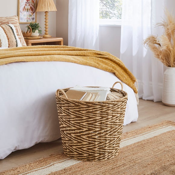 Zig Zag Woven Round Storage Basket