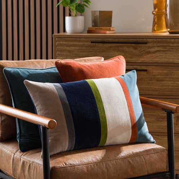 Clara Multicoloured Stripe Velvet Rectangle Cushion