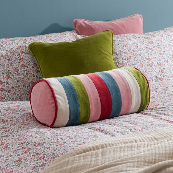 Clara Multicoloured Stripe Velvet Bolster Cushion