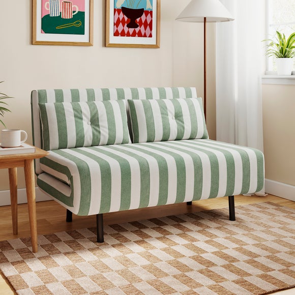 Return - Phoebe Woven Stripe Small Double 2 Seater Sofa Bed, Olive Green