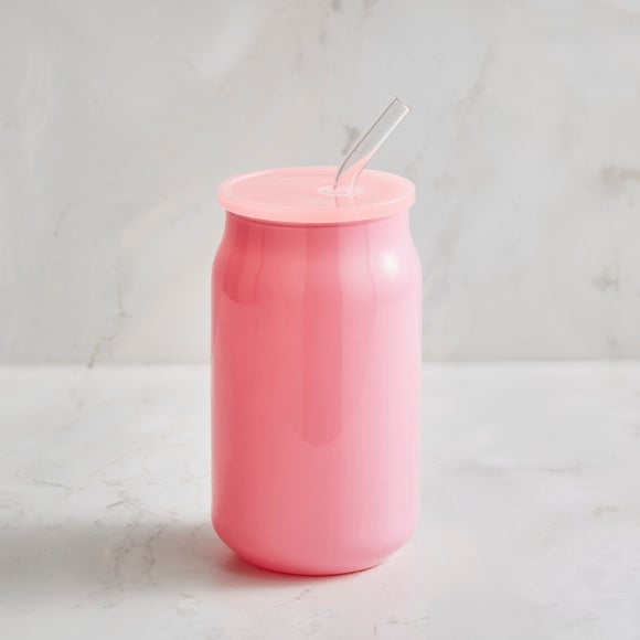 Gloss Can Shaped Glass Tumbler with Straw