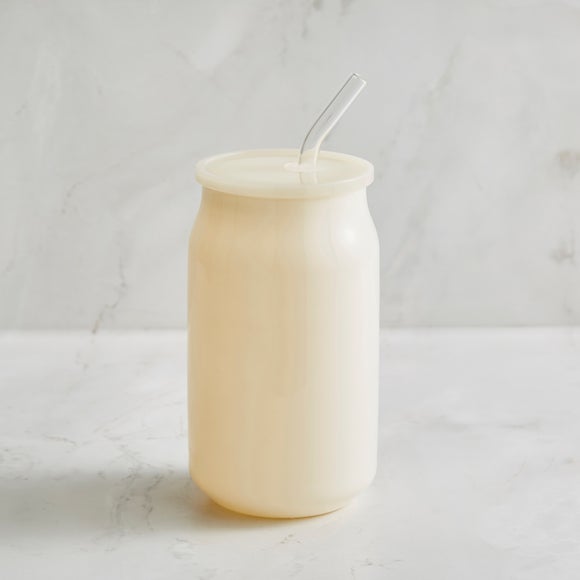 Gloss Can Shaped Glass Tumbler with Straw