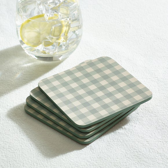 Pack of 4 Sage Gingham Corkback Coasters