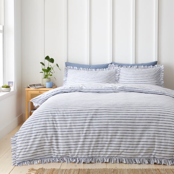Laylah Frilled Stripe 100% Cotton Duvet Cover & Pillowcase Set