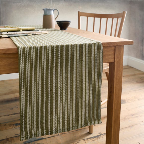 Salvage Green Reversible Striped Table Runner