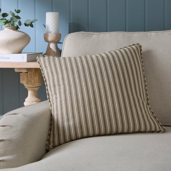 Ticking Stripe Piped Cotton Square Cushion Cover