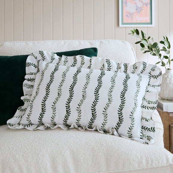 Trailing Leaves Frilled Rectangle Cushion Cover