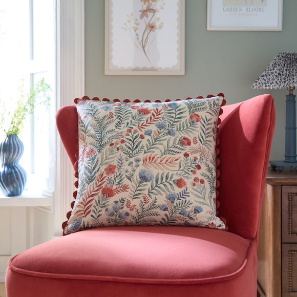 View Folk Floral Cotton Square Cushion Cover View Folk Floral Cotton Square Cushion Cover