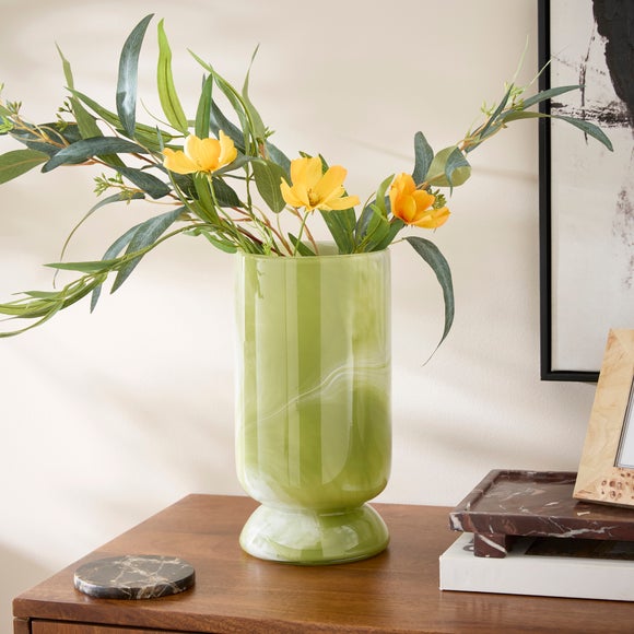 Green Marbled Glass Hurricane Vase
