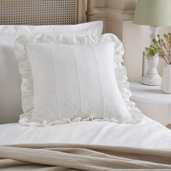 Photo 1 of Broderie Anglaise Frilled Cotton Square Cushion Cover Photo 1 of Broderie Anglaise Frilled Cotton Square Cushion Cover