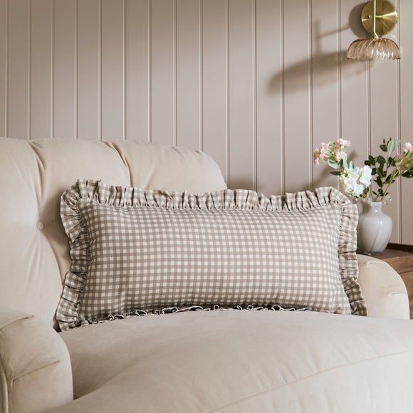 Gingham Frill Cotton Rectangle Cushion