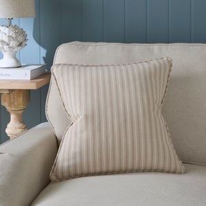 Ticking Stripe Piped Cotton Square Cushion Cover