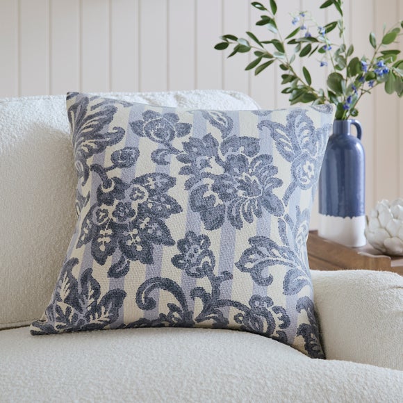 View Striped Floral Cotton Square Cushion Cover View Striped Floral Cotton Square Cushion Cover