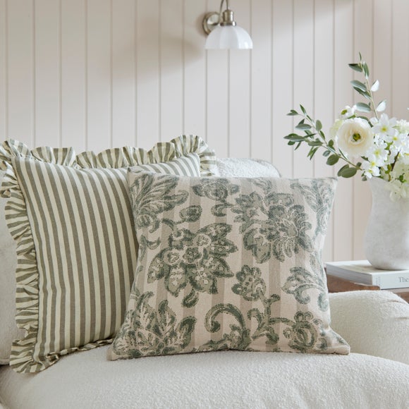 Striped Floral Cotton Square Cushion Cover