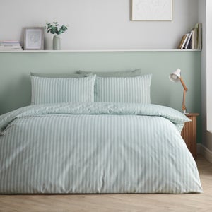 Catherine Lansfield Epping Textured Stripe Reversible Polycotton Duvet Cover & Pillowcase Set