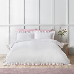 Catherine Lansfield So Soft Mono Frill Duvet Cover & Pillowcase Set