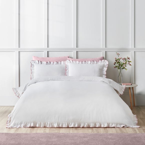 Catherine Lansfield So Soft Mono Frill Duvet Cover & Pillowcase Set