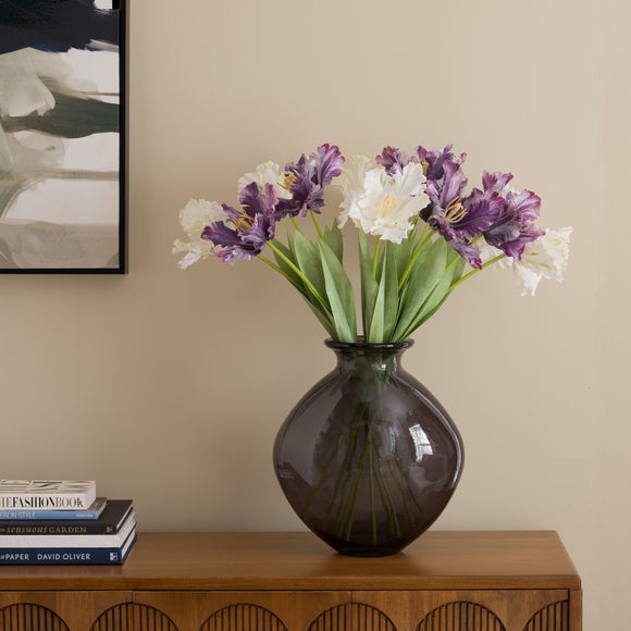 Artificial Parrot Tulips in Charcoal Vase
