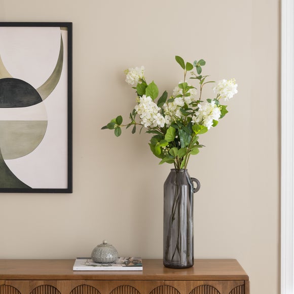 Artificial Cone Hydrangeas in Charcoal Glass Vase