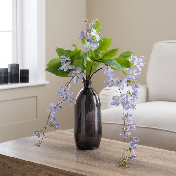 Artificial Clematis in Charcoal Glass Vase