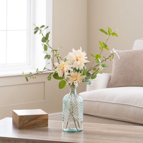 Artificial Dahlia & Berries in Clear Glass Vase