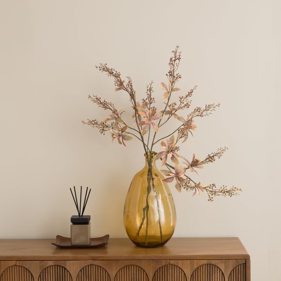 Artificial Berries & Foliage in Amber Glass Vase