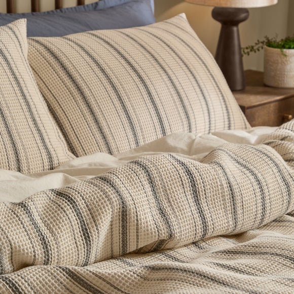 Photo 2 of Yard Waffle Stripe 100 Cotton Duvet Cover & Pillowcase Set