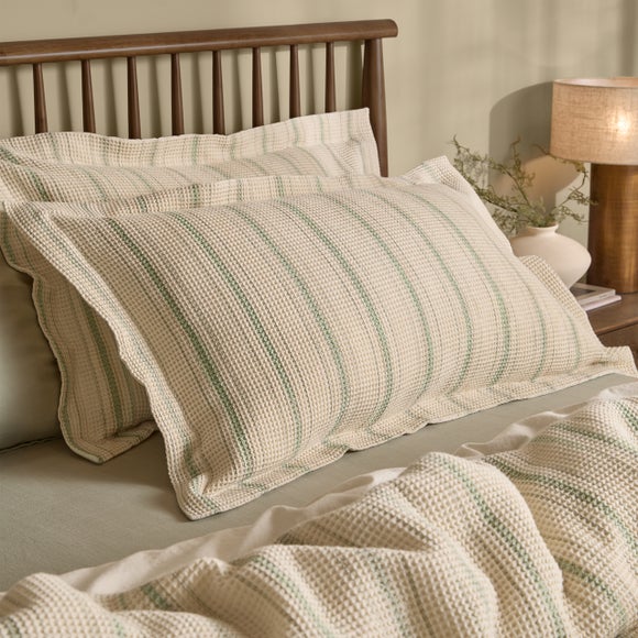 View Yard Waffle Stripe 100 Cotton Standard Pillowcase Pair View Yard Waffle Stripe 100 Cotton Standard Pillowcase Pair