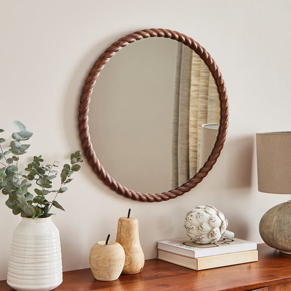 Lucia Twisted Wood Round Wall Mirror